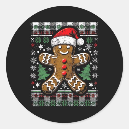 Lebkuchen Mann erschüttert Ugly Christma Runder Aufkleber (Vorderseite)