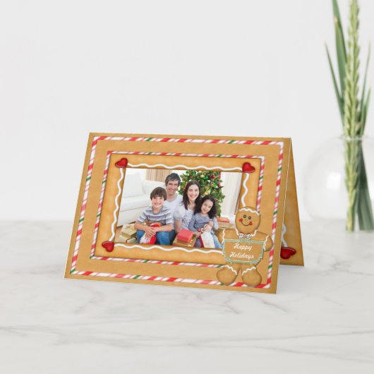 Lebkuchen-Mann-gefaltetes Foto-Weihnachten Feiertagskarte (Vorderseite)
