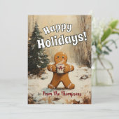 Lebkuchen Mann mit heißer Kakao Feiertagskarte (Stehend Vorderseite)