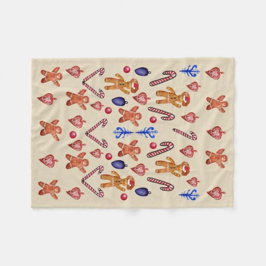 Lebkuchen-Mann-Plätzchen, Weihnachtsdekor Fleecedecke (Vorderseite (Horizontal))