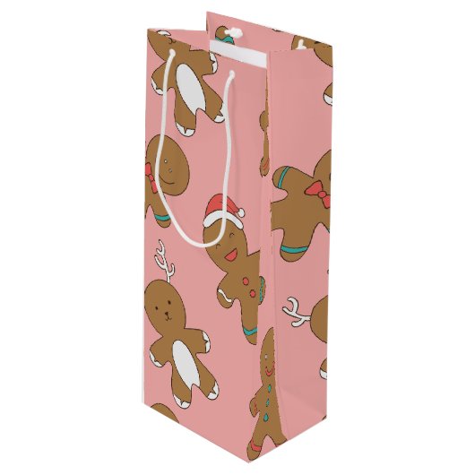 Lebkuchen-Mann-rosa Wein-Geschenk-Tasche Geschenktüte Für Weinflaschen (Vorderseite Schrägansicht)