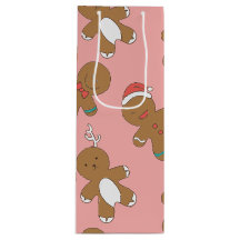 Lebkuchen-Mann-rosa Wein-Geschenk-Tasche