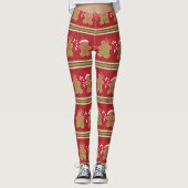 Lebkuchen Mann Rot und Grün Horizontale Streifen Leggings (Vorderseite)