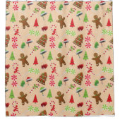 Lebkuchen Mann, Süßigkeiten und Weihnachtsmannmütz Duschvorhang (Vorderseite)