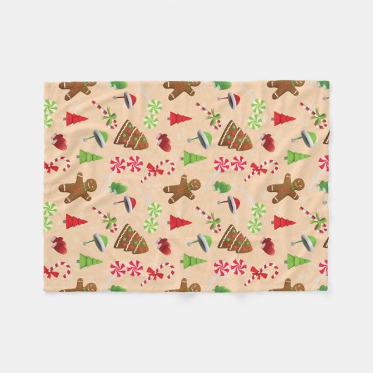 Lebkuchen Mann, Süßigkeiten und Weihnachtsmannmütz Fleecedecke (Vorderseite (Horizontal))