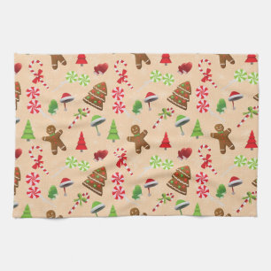 Lebkuchen Mann, Süßigkeiten und Weihnachtsmannmütz Geschirrtuch