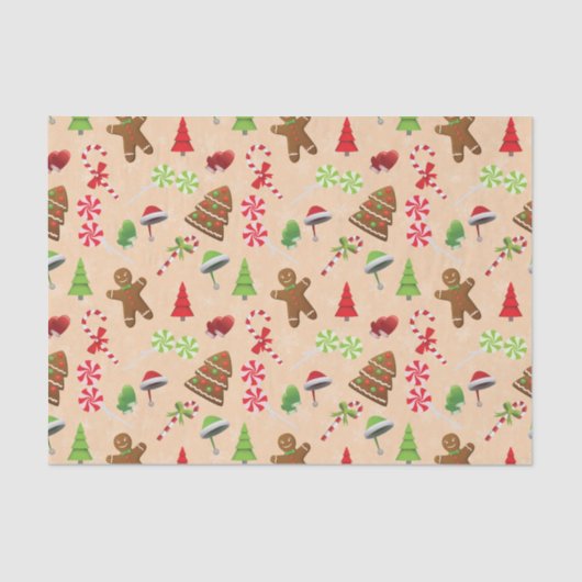 Lebkuchen Mann, Süßigkeiten und Weihnachtsmannmütz Seidenpapier (Vorderseite)