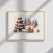 Lebkuchen Mann und Katze im Schnee Poster
