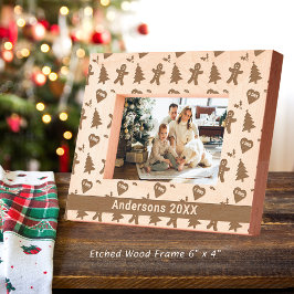 Lebkuchen Mann, Weihnachtsbaum, Herz & Name 6x4 Geätzte Rahmen