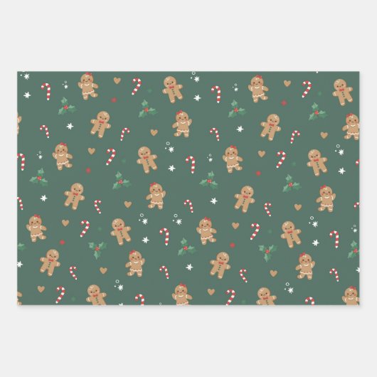 Lebkuchen Männer Cookie Weihnachten Geschenkpapier Set (Vorderseite 3)
