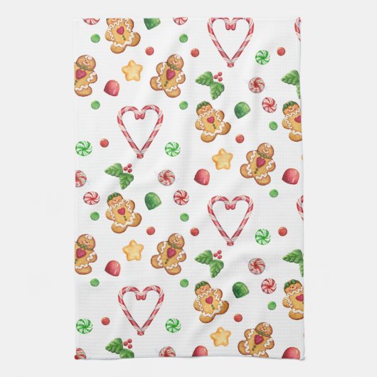 Lebkuchen-Männer und Candycane Herz-Tücher Küchentuch (Vertikal)