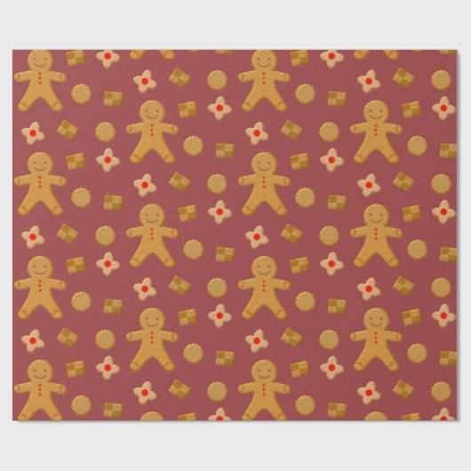 Lebkuchen Männer und Kekse Burgund Geschenkpapier (Flach)