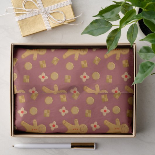 Lebkuchen Männer und Kekse Burgundy Muster Seidenpapier (Geschenk)