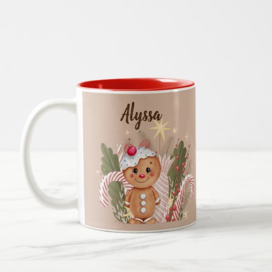 Lebkuchen oben mit einer Kirsche Zweifarbige Tasse (Links)