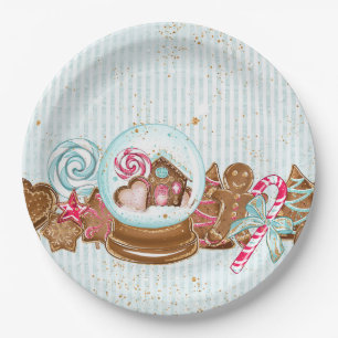 Lebkuchen-Plätzchen Snowglobe Pappteller