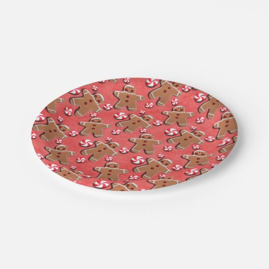 Lebkuchen-Plätzchen-Süßigkeiten rot Pappteller (Schrägansicht)
