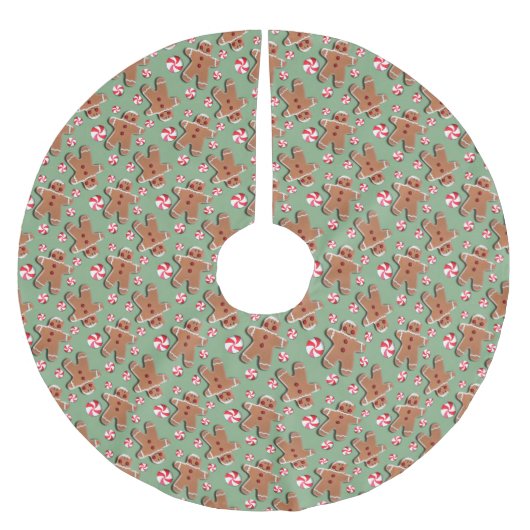 Lebkuchen-Plätzchen-Süßigkeits-Grün Polyester Weihnachtsbaumdecke (Vorderseite)