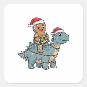 Lebkuchen Reitet Auf Einem Dinosaurier Weihnachtsm Quadratischer Aufkleber
