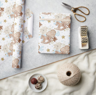 Lebkuchen Schaukelpferd Muster auf Weiß Geschenkpapier