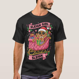 Lebkuchen-Schlitten Mädchen Rosa Lustiges Weihnach T-Shirt