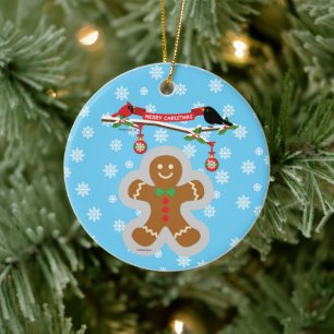 Lebkuchen, Schneeflocken und Vögel Keramik Ornament