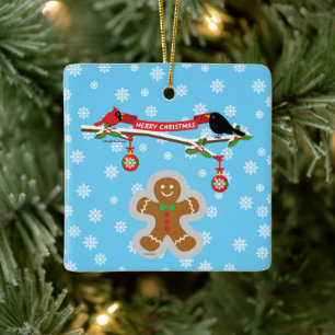 Lebkuchen, Schneeflocken und Vögel Keramikornament