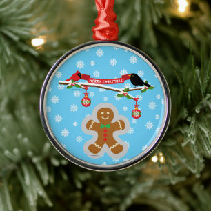Lebkuchen, Schneeflocken und Vögel Ornament Aus Metall