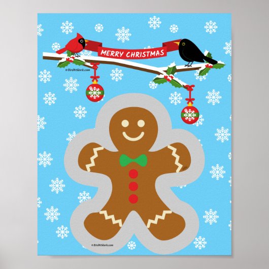 Lebkuchen, Schneeflocken und Vögel Poster (Vorne)