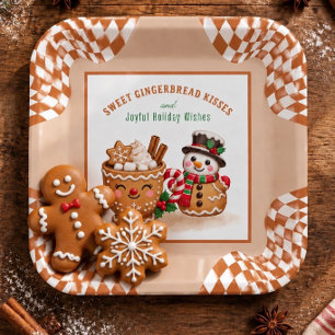 Lebkuchen-Schneemann und heiße Schokolade Süße Küs Pappteller