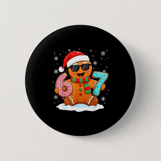 Lebkuchen Six Seven Bruh Lustiges Weihnachts-Meme Button (Vorderseite)
