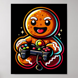 Lebkuchen spielt Videospiel-Controller Gamer Weihn Poster