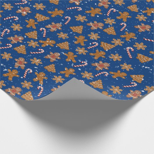 Lebkuchen und Bonbons mit Schneeflocken Geschenkpapier (Ecke)