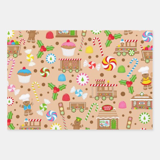 Lebkuchen und Candy Cane Geschenkpapier Set (Vorderseite)