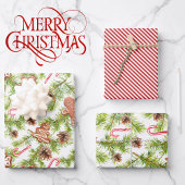 Lebkuchen und Candy Cane Stripe 3 Koordinaten Geschenkpapier Set