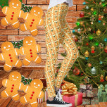 Lebkuchen und Holly - Weihnachten - Leggings<br><div class="desc">Illustration von Lebkuchenmännern,  die im Hintergrund mit Heiligen tanzen</div>
