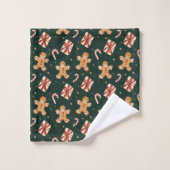 Lebkuchen- und Pfefferminz-Weihnachtsmuster Badhandtuch Set (Waschlappen)