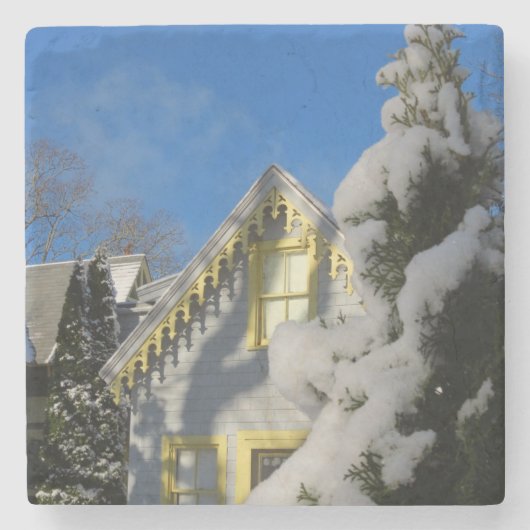 Lebkuchen und Winterschnee - Martha's Vineyard Steinuntersetzer (Vorderseite)