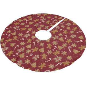 Lebkuchen und Zuckerstangen in Schneeflocke Polyester Weihnachtsbaumdecke