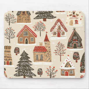 Lebkuchen-Weihnachtsdorf Creme Braun Rot Mousepad