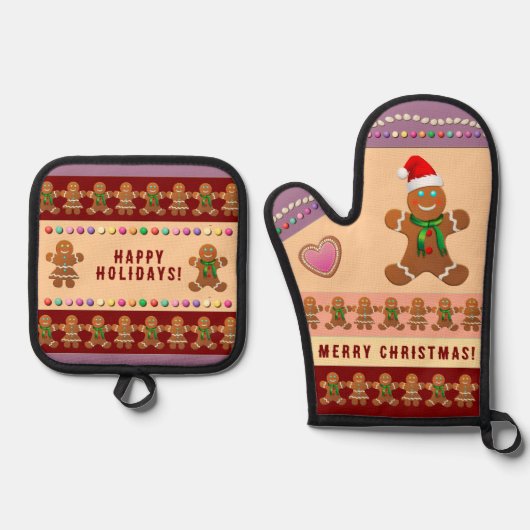 Lebkuchen Weihnachtsgebäck Party Ofenhandschuh & Topflappen-Set (Vorderseite)