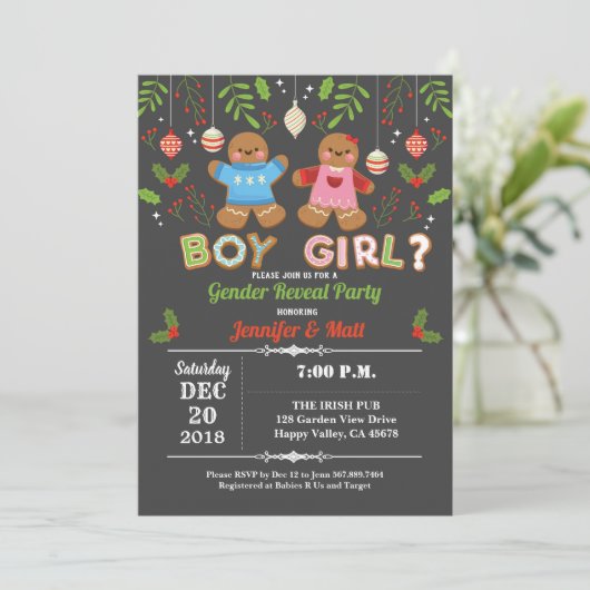 Lebkuchen Weihnachtsgeschlecht zeigen Babydusche Einladung (Stehend Vorderseite)