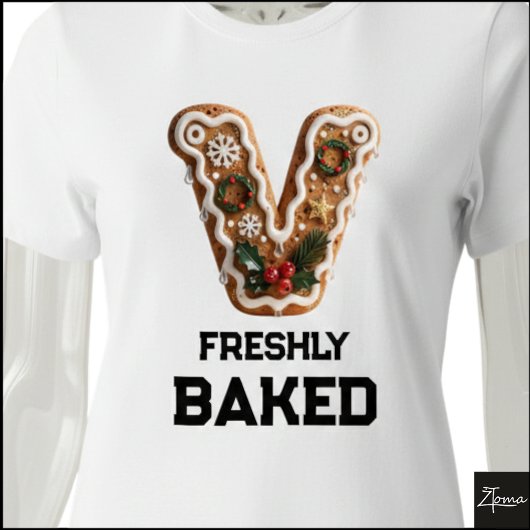 Lebkuchen-Weihnachtsinitial Buchstabe V Tri-Blend Shirt