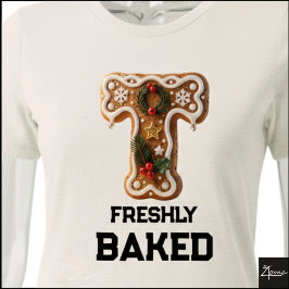 Lebkuchen-Weihnachtsinitiale Buchstabe T Tri-Blend Shirt