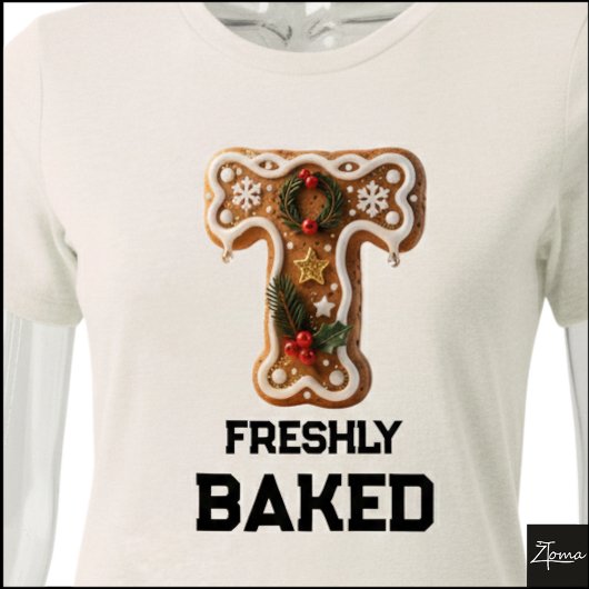 Lebkuchen-Weihnachtsinitiale Buchstabe T Tri-Blend Shirt