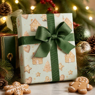 Lebkuchen-Weihnachtskekse Salbei Grün Geschenkpapier