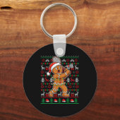Lebkuchen-Weihnachtsmann-Pullover spielt Badminton Schlüsselanhänger (Vorderseite)