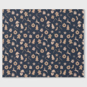 Lebkuchen, Weihnachtsmann und Weihnachtsbaummuster Geschenkpapier (Flach)