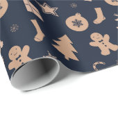 Lebkuchen, Weihnachtsmann und Weihnachtsbaummuster Geschenkpapier (Rolleneckpunkt)