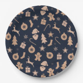 Lebkuchen, Weihnachtsmann und Weihnachtsbaummuster Pappteller (Vorderseite)