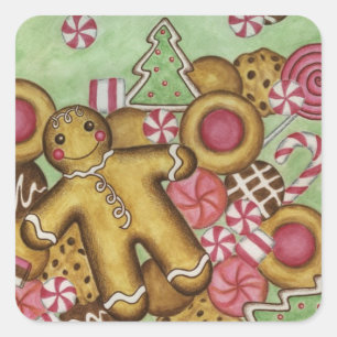 Lebkuchen-Weihnachtssticker Quadratischer Aufkleber